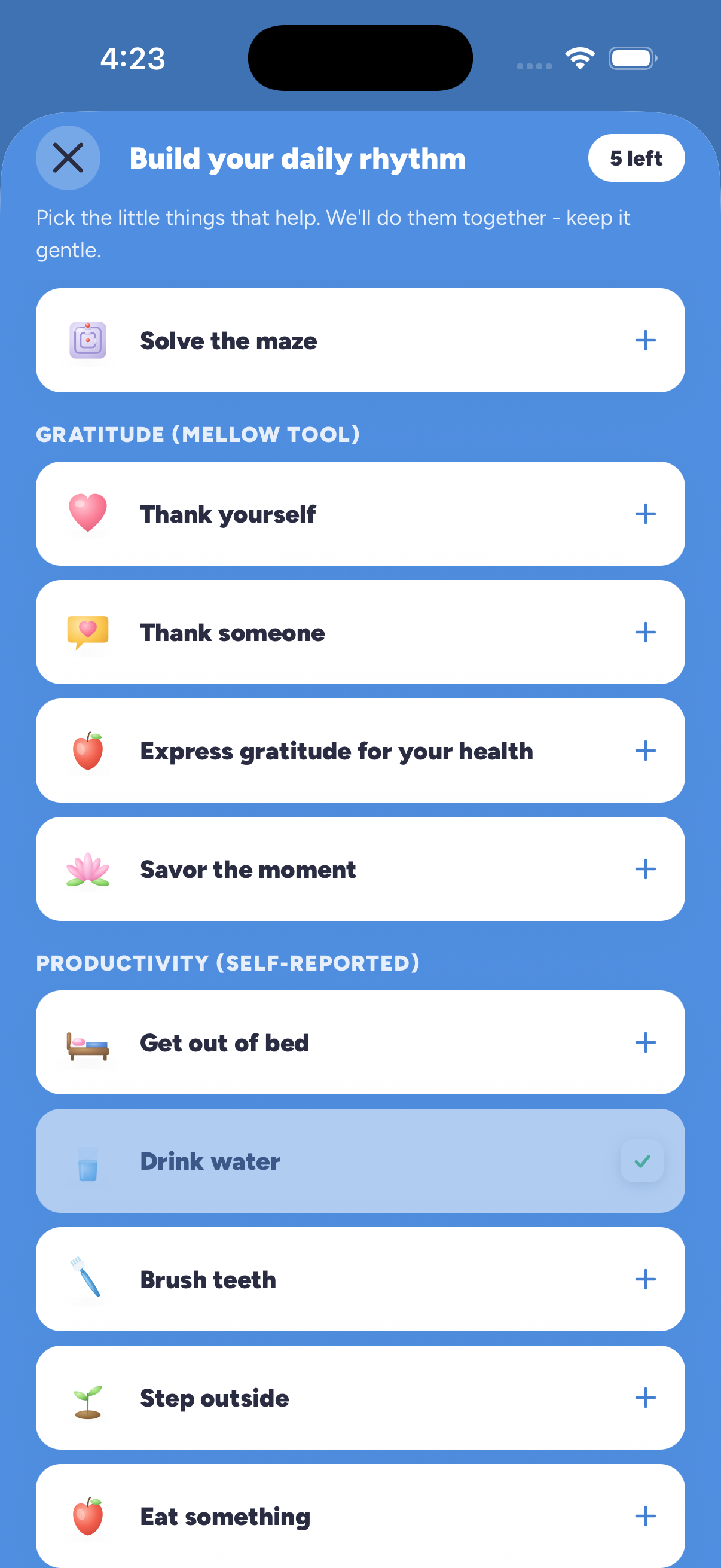 Mellow Daily Rituals screen
